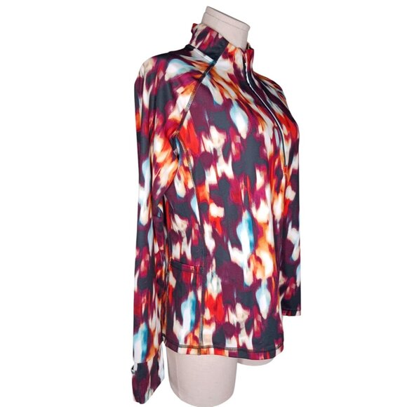 Xersion Womens Petite Medium PM Athletic Vented Running Top Abstract Thumb Holes - Picture 6 of 16